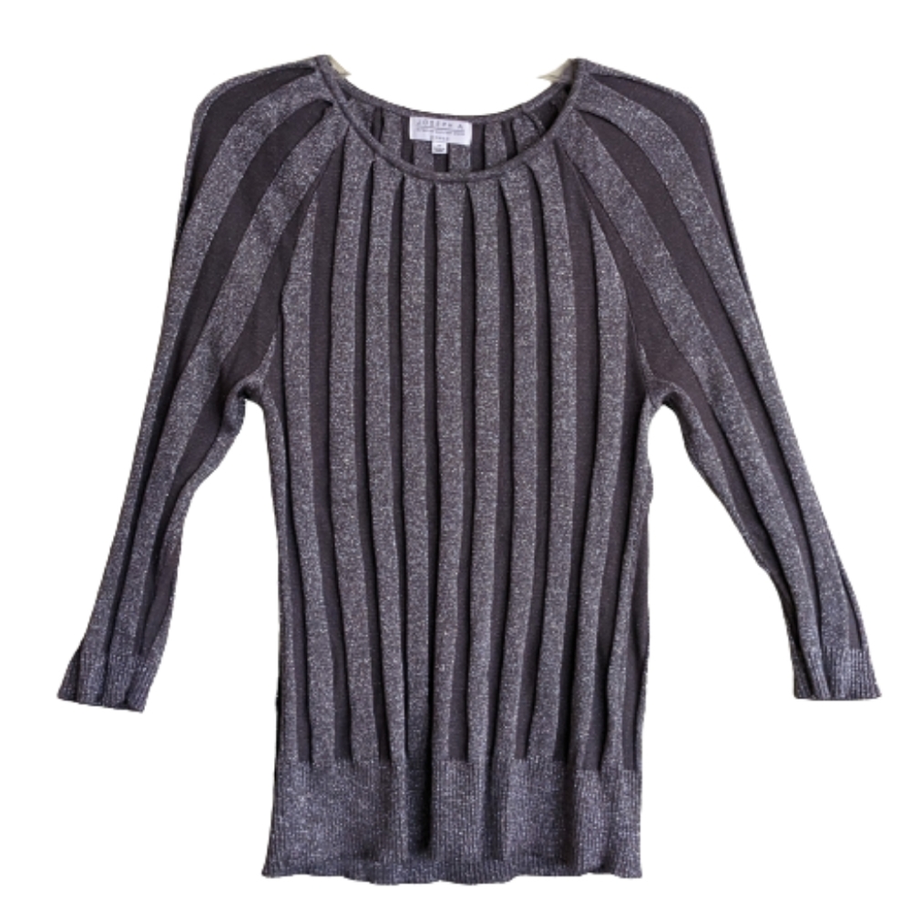 Joseph A. Sweater Black Metallic Silver Ribbed